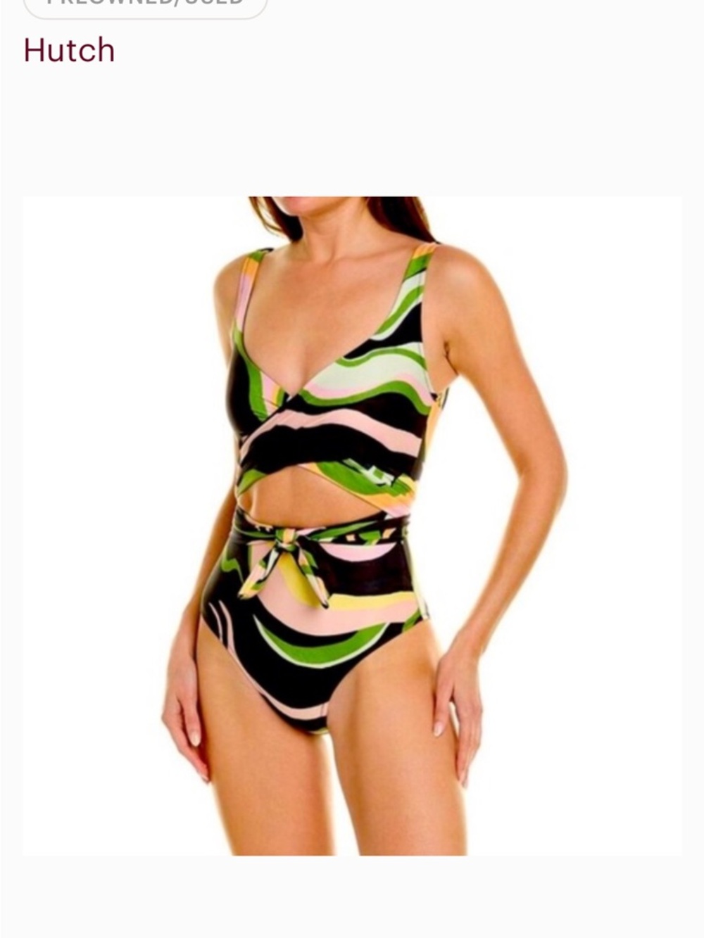 Hutch Marco Wrap Swimsuit Green, Pink & Black Swirl One-Piece